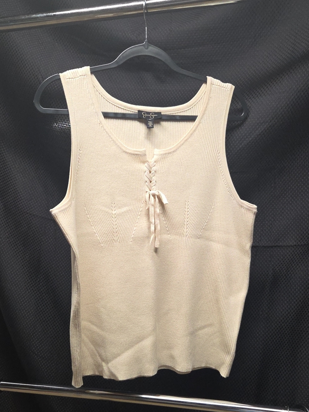 Jessica Simpson Cream Lace-Up Ribbed Tank